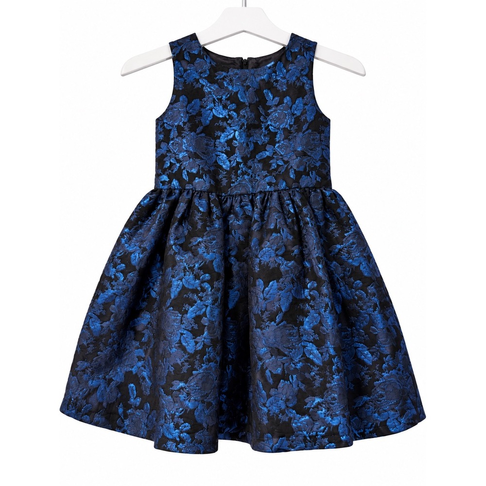 The Childrens Place Brocade Party Dress Girls 6 Blue Black Excellent Floral